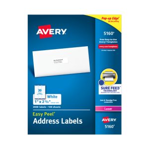 ETIQUETAS AVERY PARA IMPRESORAS LASER DE 1” X 2-5/8”